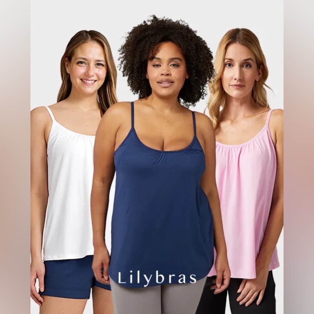 Lilybras 3 pack Women’s Fly Free Cooling Camis with built in bra NWOT